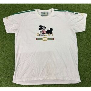 Disney x Gucci Mickey Mouse T-Shirt Mens Small White Embroidered Logo Oversized